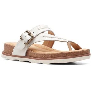 Clarks Brynn Madi Toe Post Slip On Leather Buckle Sandals White Womens 9 Comfort